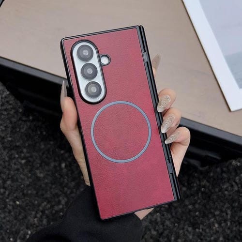 Funda plegable de cuero con textura Crazy Horse Magsafe para Samsung Galaxy Z Fold7 (rojo)