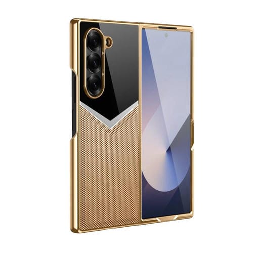 Funda plegable de cuero con contraste integrado para Samsung Galaxy Z Fold5 5G (dorado desierto)