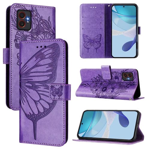 Funda de piel con diseño de mariposa en relieve para Samsung Galaxy XCover7 Pro (morado claro)