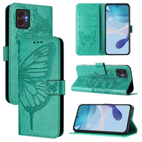 Funda de piel con diseño de mariposa en relieve para Samsung Galaxy XCover7 Pro (verde)