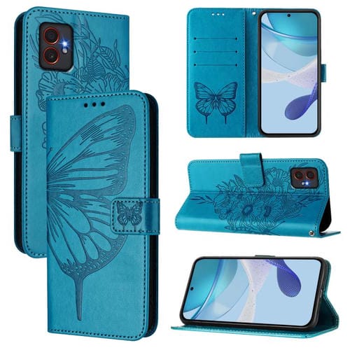 Funda de piel con diseño de mariposa en relieve para Samsung Galaxy XCover7 Pro (azul)
