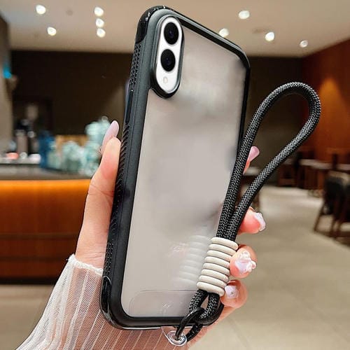 Funda de acrílico transparente de TPU con borde liso y correa para la muñeca para Samsung Galaxy S25 Edge 5G (negro)