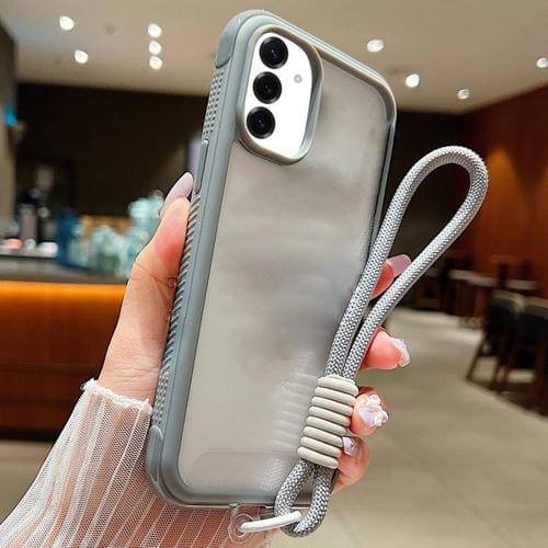 Funda de acrílico transparente de TPU con borde liso y correa para la muñeca para Samsung Galaxy S25+ / S24+ 5G (gris)