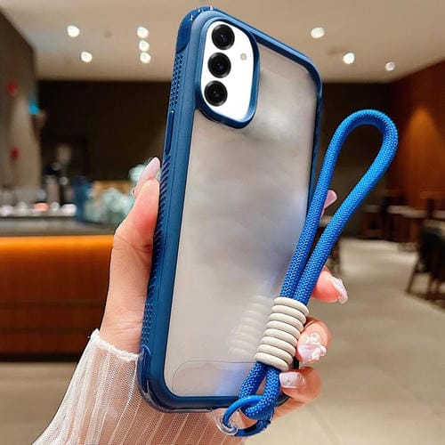 Funda de acrílico TPU transparente con borde liso y correa para la muñeca para Samsung Galaxy S25+ / S24+ 5G (azul real)