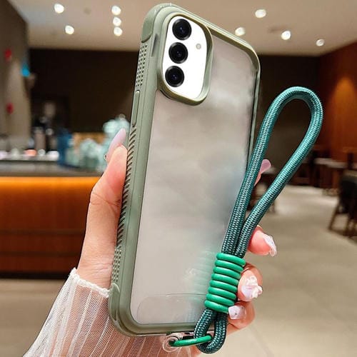 Funda de acrílico TPU transparente con borde liso y correa para Samsung Galaxy S25+ / S24+ 5G (verde militar)