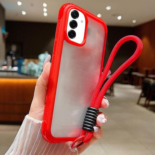 Funda de acrílico transparente de TPU con borde liso y correa para la muñeca para Samsung Galaxy S25+ / S24+ 5G (rojo)