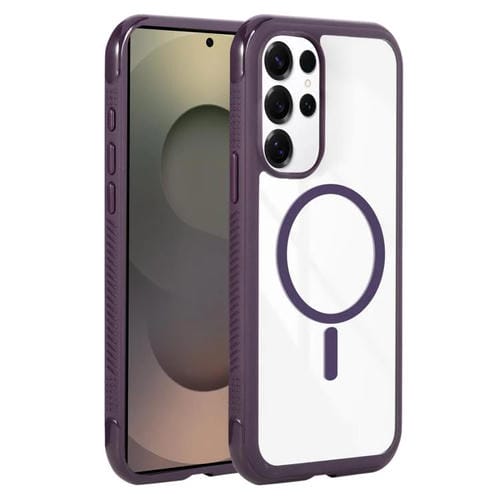 Funda magnética MagSafe transparente con borde liso para Samsung Galaxy S25 Ultra/S24 Ultra 5G (morado oscuro)