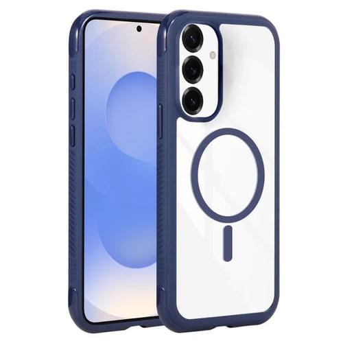 Funda magnética MagSafe transparente con borde liso para Samsung Galaxy S25/S24 5G (azul rey)