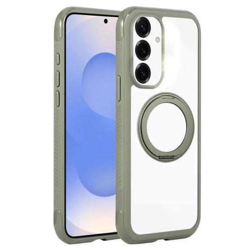 Funda MagSafe para Samsung Galaxy S25/S24 5G con borde transparente y rotación (verde militar)