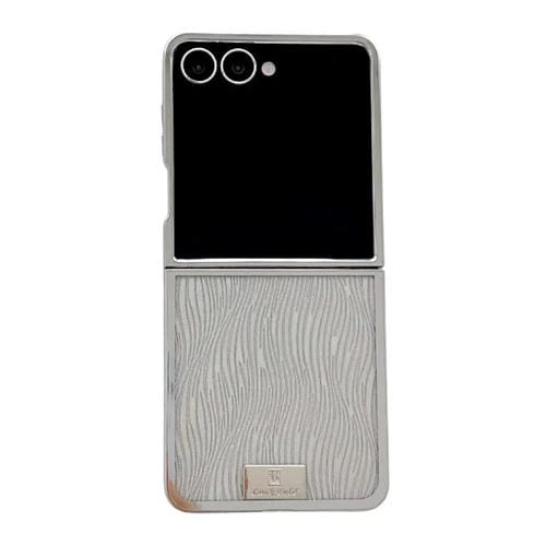 Funda para Samsung Galaxy Z Flip6 con marco chapado, placa de identificación de papel brillante, cobertura total (plata ondulada)