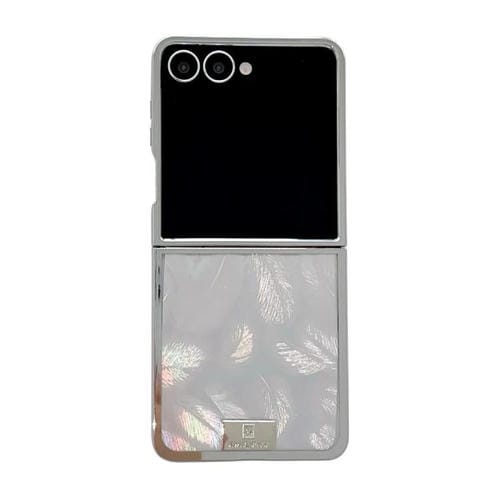 Funda para Samsung Galaxy Z Flip6 con marco chapado, placa de identificación de papel brillante, cobertura total (pluma plateada)