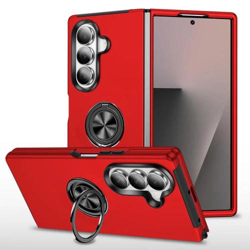 Funda magnética de PC + TPU para Samsung Galaxy Z Fold7 5G con soporte de anillo invisible (roja)