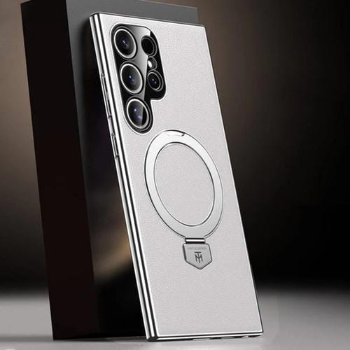 Funda de cuero lisa con soporte MagSafe para Samsung Galaxy S24 Ultra 5G (blanca)