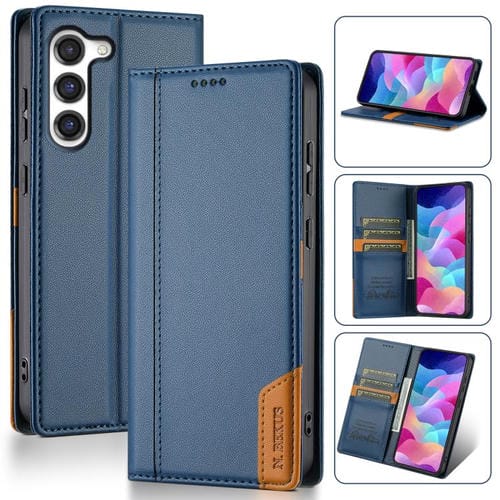Funda de cuero con tapa magnética y costuras RFID para Samsung Galaxy S23+ 5G N.BEKUS P3 (azul)