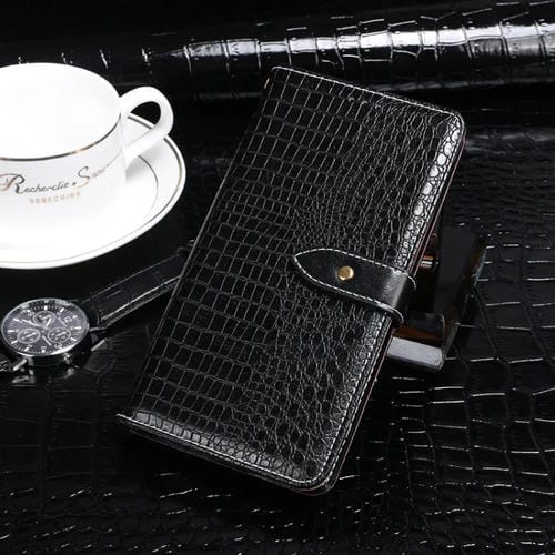 Funda de cuero con tapa horizontal con textura de cocodrilo idewei para Huawei Honor 30i con soporte, ranuras para tarjetas y billetera (negro)