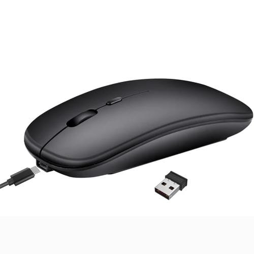 Mouse inalámbrico Hxsj M90 2.4Ghz ultradelgado silencioso recargable modo dual Bluetooth para notebook PC (Negro)