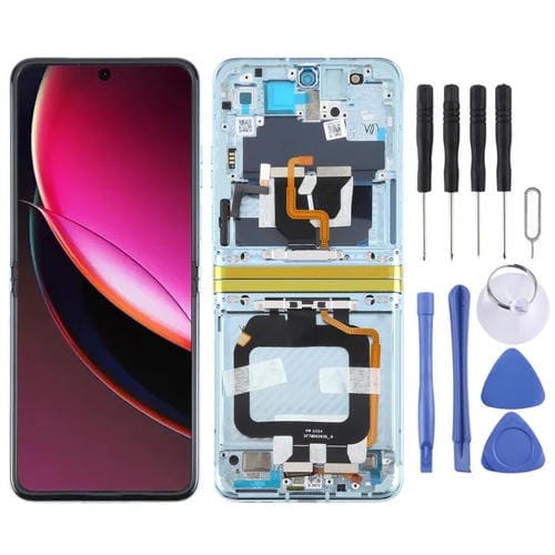 Plein écran d'origine avec cadre pour Motorola Razr 40 Ultra XT2321-3 XT2321-1 XT2321-2 (Bleu)