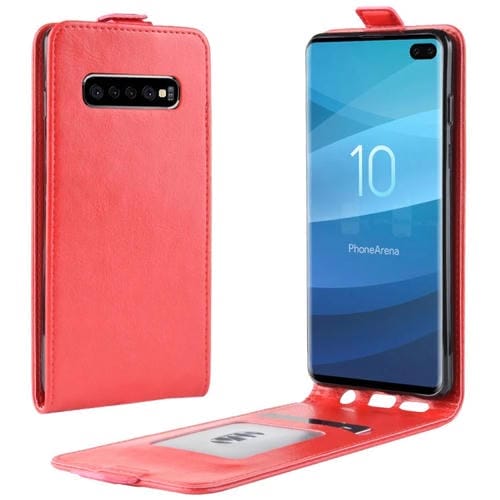 Estuche de cuero de TPU con tapa vertical estilo empresarial para Galaxy S10 +, con ranura para tarjeta (rojo)