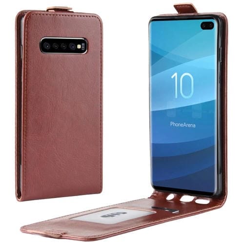 Estuche de cuero de TPU con tapa vertical estilo empresarial para Galaxy S10 +, con ranura para tarjeta (marrón)