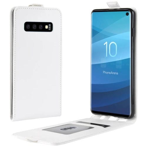 Estuche de cuero de TPU con tapa vertical de estilo empresarial para Galaxy S10, con ranura para tarjeta (blanco)