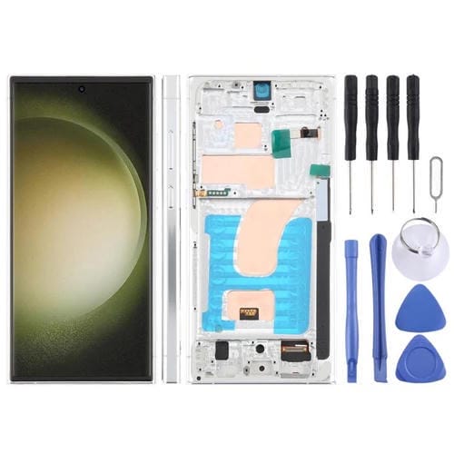 Pantalla LCD TFT de 6,72 pulgadas para Samsung Galaxy S23 Ultra SM-S918B, digitalizador completo con marco, sin identificación de huellas dactilares (plateado)