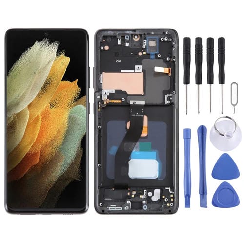 LCD OLED-Bildschirm Samsung Galaxy S21 Ultra 5G SM-G998B mit Rahmen (Schwarz)