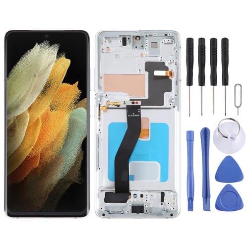 Pantalla Completa OLED para Samsung Galaxy S21 Ultra 5G SM-G998B (Plata) con Marco