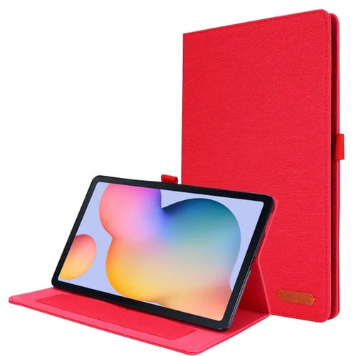 Funda Protectora Samsung Galaxy Tab S6 Lite Cuero Pu Tapa Horizontal TPU Tela Clip para Tarjeta (Rojo)