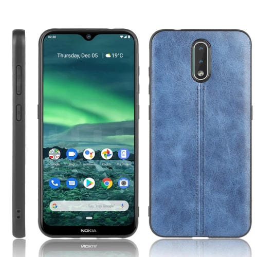Para Nokia 2.3 Patrón de piel de vaca de costura a prueba de golpes PC + PU + Estuche de TPU (Azul)