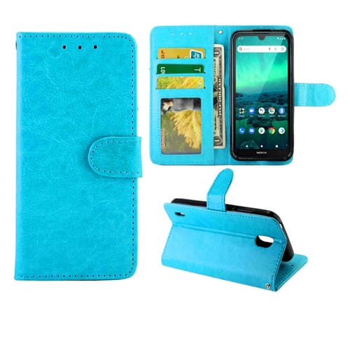 Para Nokia 1.3 Crazy Horse Texture Funda protectora con tapa horizontal de cuero con soporte y ranuras para tarjetas, billetera y marco de fotos (azul claro)