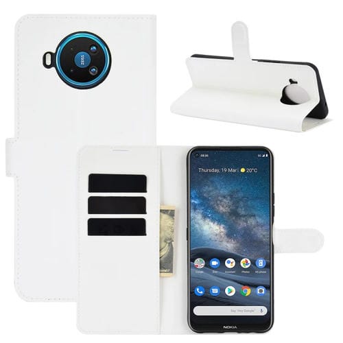 Para Nokia 8.3 5G Litchi Texture Funda protectora con tapa horizontal con soporte, ranuras para tarjetas y billetera (blanco)