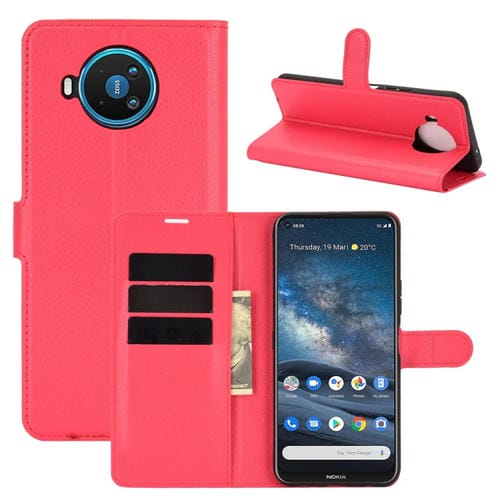 Para Nokia 8.3 5G Litchi Texture Funda protectora con tapa horizontal con soporte, ranuras para tarjetas y billetera (rojo)