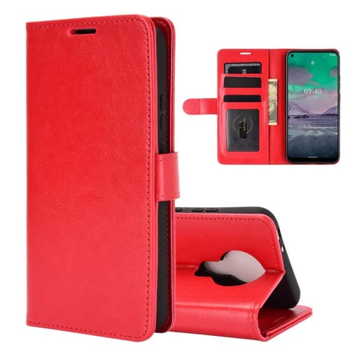 Para Nokia 3.4 R64 Funda protectora con solapa horizontal con textura con soporte y ranuras para tarjetas, billetera y marco de fotos (rojo)