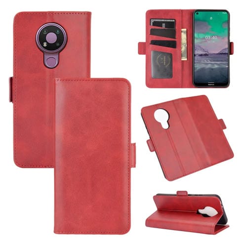 Para Nokia 3.4 Estuche de cuero con tapa horizontal con hebilla magnética de doble cara con soporte, ranuras para tarjetas y billetera (rojo)
