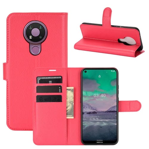 Para Nokia 3.4 Litchi Texture Funda protectora con tapa horizontal con soporte, ranuras para tarjetas y billetera (rojo)