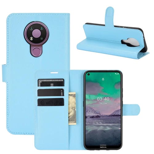 Para Nokia 3.4 Litchi Texture Funda protectora con tapa horizontal con soporte, ranuras para tarjetas y billetera (azul)