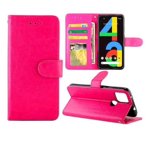 Para Google Pixel 4a 5G Crazy Horse Texture Funda protectora con tapa horizontal de cuero con soporte, ranuras para tarjetas, billetera y marco de fotos (rosa roja)