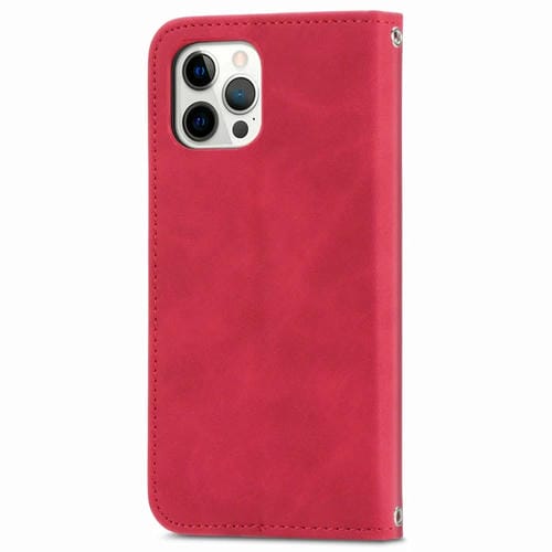 Funda para iPhone 12 Pro Max Cuero Retro Skin Feel Tapa Horizontal Magnética Soporte Ranuras Tarjetas Billetera Marco Fotos (Rojo)