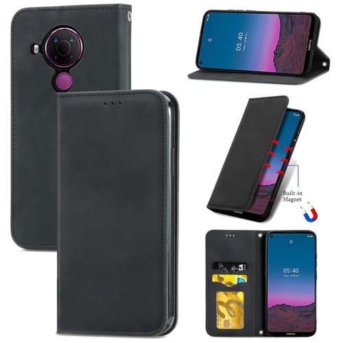 Para Nokia 5.4 Retro Skin Feel Business Funda de cuero con tapa magnética horizontal con soporte, ranuras para tarjetas, billetera y marco de fotos