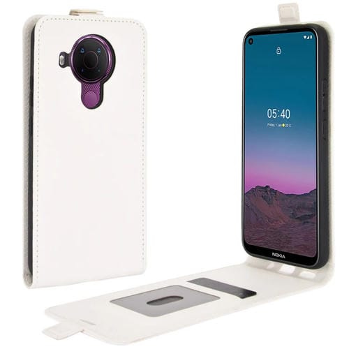 Para Nokia 5.4 R64 Funda protectora de cuero con solapa vertical con textura con ranuras para tarjetas y marco de fotos (blanco)
