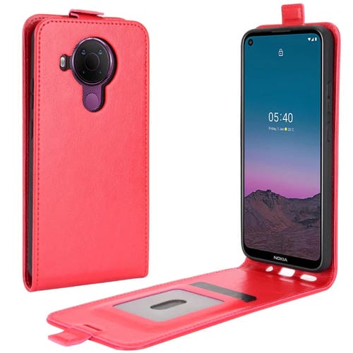 Para Nokia 5.4 R64 Funda protectora de cuero con solapa vertical con textura con ranuras para tarjetas y marco de fotos (rojo)