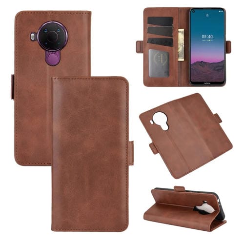 Para Nokia 5.4 Estuche de cuero abatible horizontal con hebilla magnética de doble cara con soporte, ranuras para tarjetas y billetera (marrón)