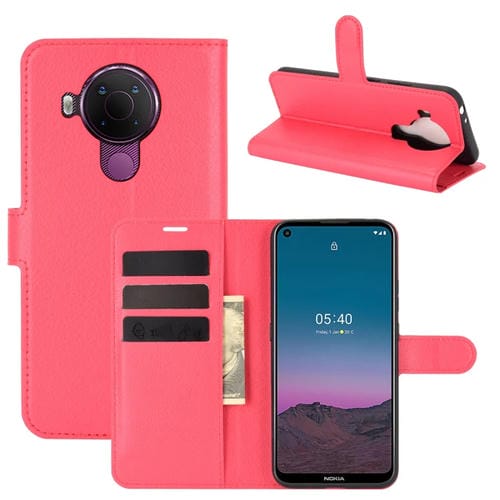 Para Nokia 5.4 Funda protectora con tapa horizontal con textura de litchi con soporte, ranuras para tarjetas y billetera (rojo)