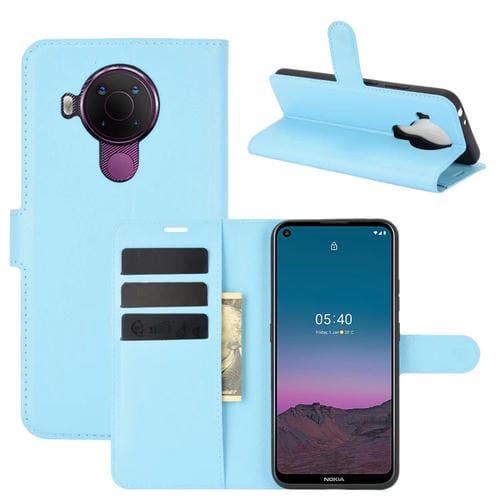 Para Nokia 5.4 Funda protectora con tapa horizontal con textura de litchi con soporte, ranuras para tarjetas y billetera (azul)