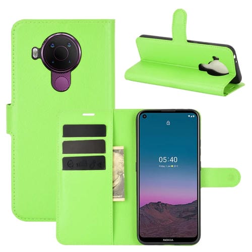 Para Nokia 5.4 Funda protectora con tapa horizontal con textura de litchi con soporte, ranuras para tarjetas y billetera (verde)