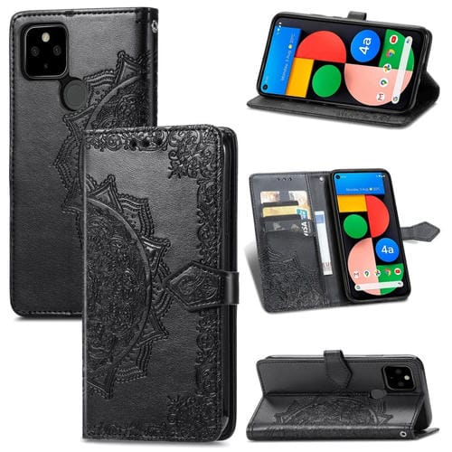 Para Google Pixel 5a Mandala Flower Horizontal Flip Funda de cuero con soporte / ranura para tarjeta / billetera / Lanyard (Negro)