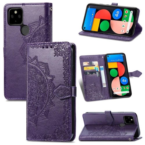 Para Google Pixel 5A Mandala Flower Flow horizontal Flip Funda de cuero con soporte / ranura para tarjeta / billetera / cordón (púrpura)