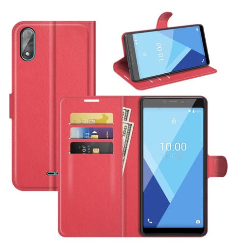 Para Wiko Y51 Litchi Texture Horizontal Flip Funda protectora con soporte y ranuras para tarjetas y billetera (rojo)