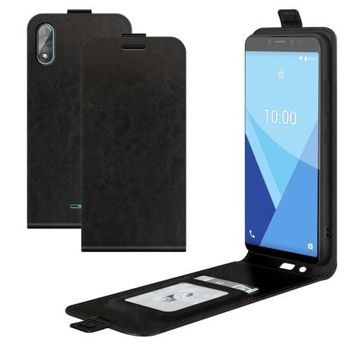 Para Wiko Y51 R64 Textura de una sola caja protectora de cuero con volteo vertical con tragamonedas y marco de fotos (negro)