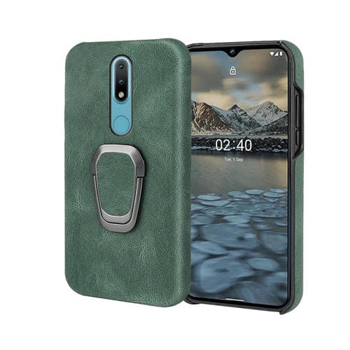 Para la caja del teléfono de la PU del soporte de anillo de Nokia 2.4 (verde oscuro)